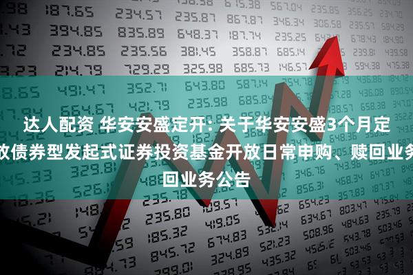 达人配资 华安安盛定开: 关于华安安盛3个月定期开放债券型发起式证券投资基金开放日常申购、赎回业务公告